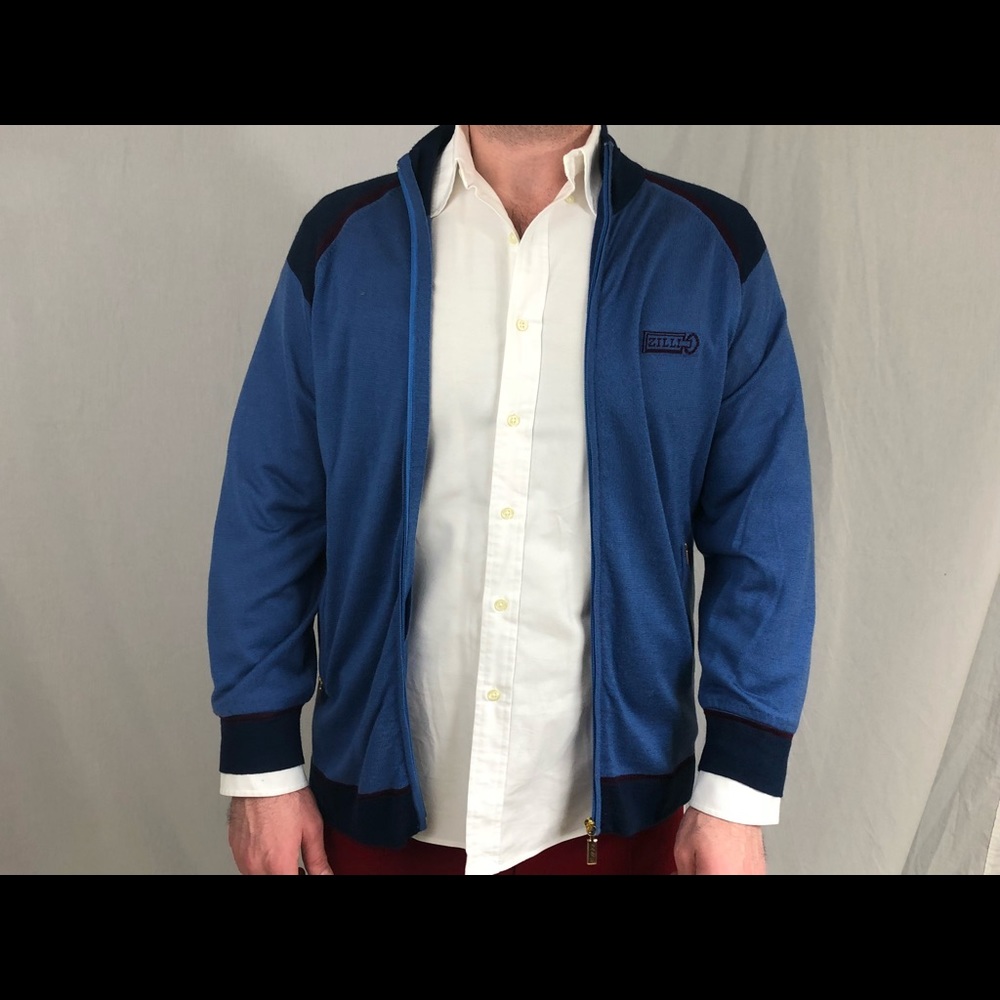 Men’s Zilli France blue cashmere zip up sweater.